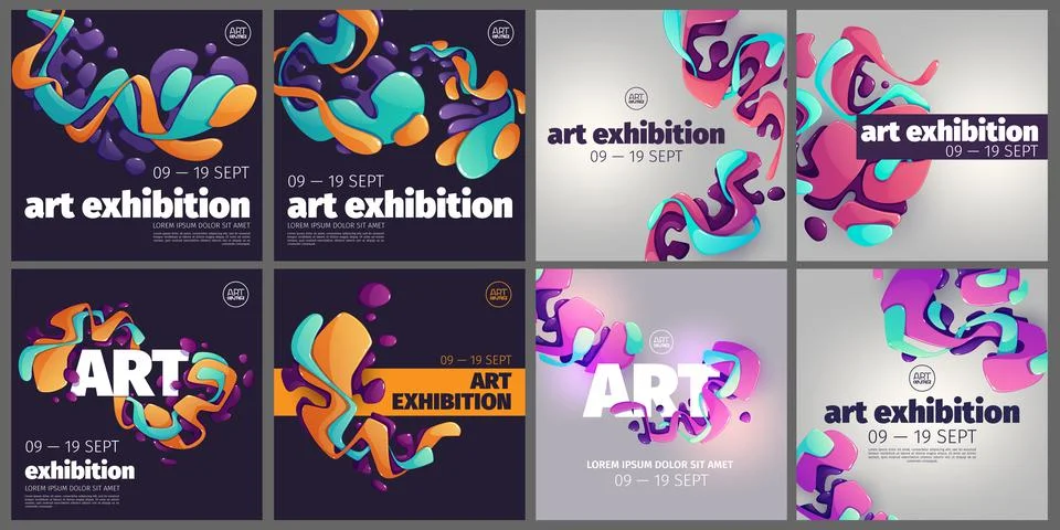 Art exhibition posters with creative pattern 스톡 일러스트