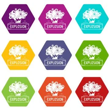 Art explosion icons set 9 vector Illustrazione stock