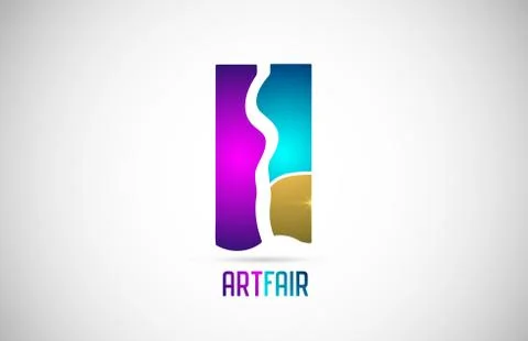 Art fair or exposition logo icon design with pink and blue colors Stock Illustration