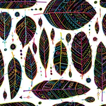 Art feathers collection, seamless pattern for your design Illustrazione stock