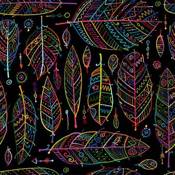 Art feathers collection, seamless pattern for your design Stock Illustration