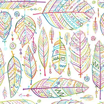 Art feathers collection, seamless pattern for your design Illustrazione stock