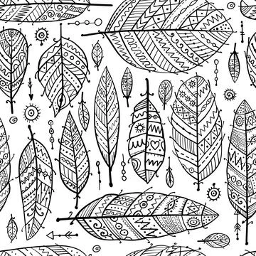 Art feathers collection, seamless pattern for your design Illustrazione stock
