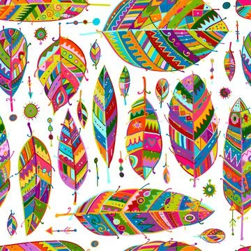 Art feathers collection, seamless pattern for your design Stock Illustration