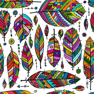 Art feathers collection, seamless pattern for your design Stock Illustration