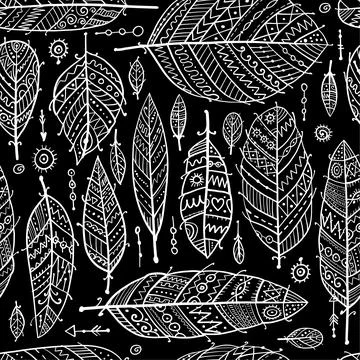 Art feathers collection, seamless pattern for your design Illustrazione stock