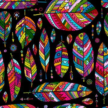 Art feathers collection, seamless pattern for your design Stock Illustration