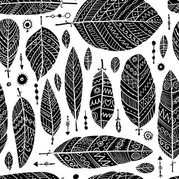 Art feathers collection, seamless pattern for your design Stock Illustration