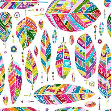 Art feathers collection, seamless pattern for your design Illustrazione stock