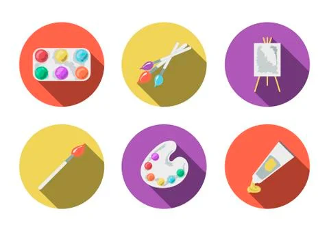 Art flat icons with long shadow set Stock Illustration