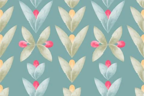 Art floral vector seamless pattern with watercolor flowers and leaves. Stock Illustration