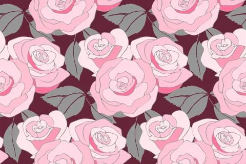 Art floral vector seamless pattern with roses. Pink and white roses in bouquets. Stock Illustration