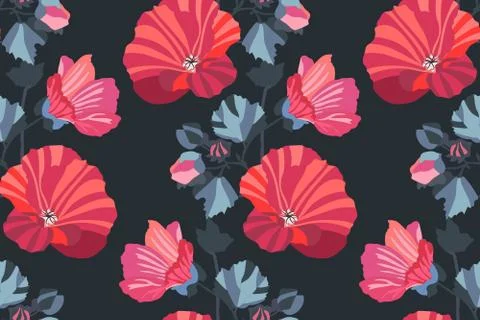 Art floral vector seamless pattern. Garden mallow. Stock Illustration