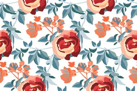 Art floral vector seamless pattern. Blooming garden flowers Stock Illustration