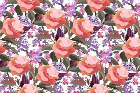 Art floral vector seamless pattern. Spring backdrop. Beautiful flowers, branches Stock Illustration