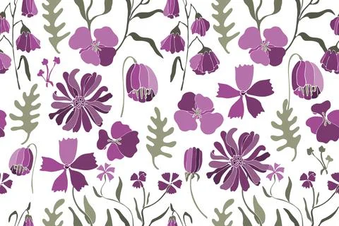 Art floral vector seamless pattern. Naive art. Stock Illustration
