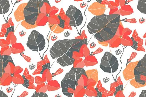 Art floral vector seamless pattern. Red flowers. Stock Illustration