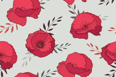 Art floral vector seamless pattern. Red poppies. Stock Illustration