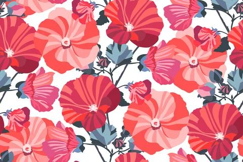 Art floral vector seamless pattern. Garden mallow. Stock Illustration