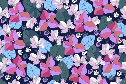 Art floral vector seamless pattern. Spring flowers Stock Illustration