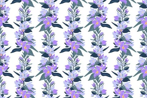 Art floral vector seamless pattern. Violet flowers Stock Illustration