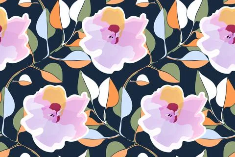 Art floral vector seamless pattern. Pink flowers. Stock Illustration