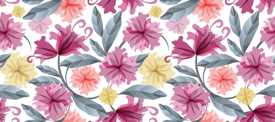 Art floral vector seamless pattern. Maroon flowers Stock Illustration