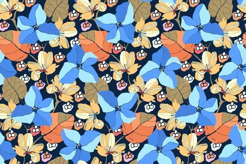 Art floral vector seamless pattern. Blue flowers. Stock Illustration