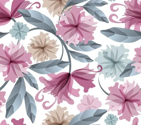 Art floral vector seamless pattern. Pale flowers. Stock Illustration