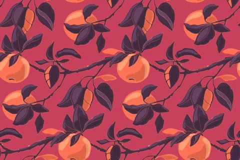 Art floral vector seamless pattern with apples. Stock Illustration