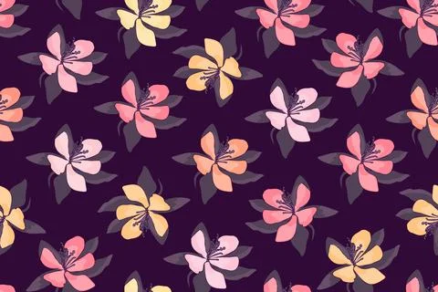 Art floral vector seamless pattern. Pink flowers Stock Illustration