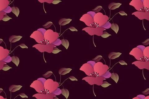 Art floral vector seamless pattern. Purple flowers Stock Illustration