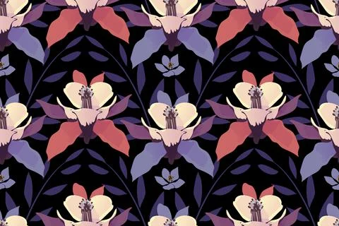 Art floral vector seamless pattern. Purple flowers Stock Illustration