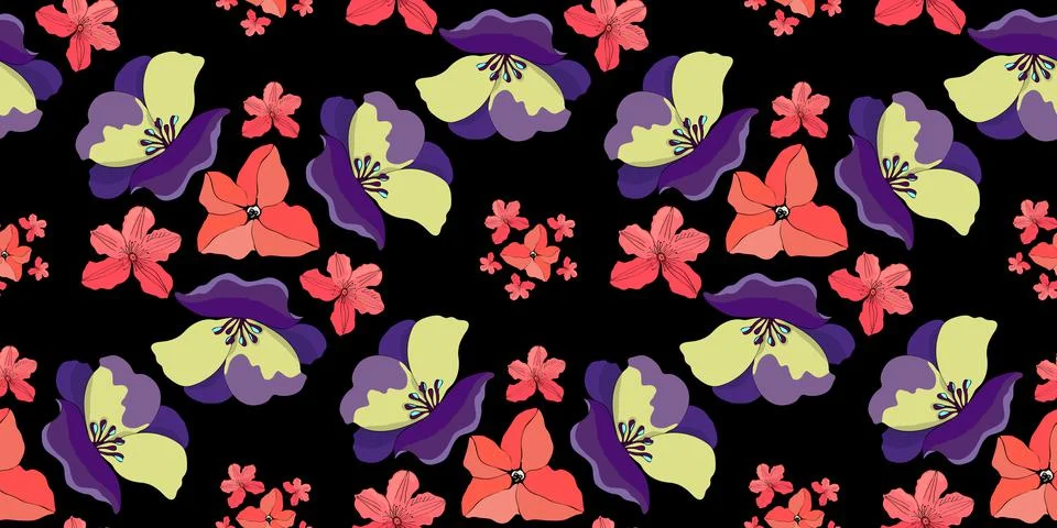 Art floral vector seamless pattern. Garden flowers Stock Illustration