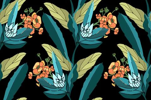 Art floral vector seamless pattern. Tropical plant イラスト素材