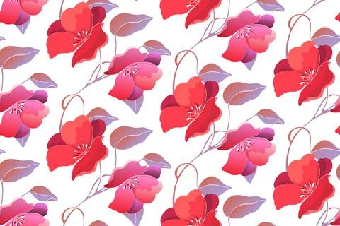 Art floral vector seamless pattern, red flowers. Stock Illustration