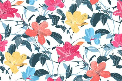 Art floral vector seamless pattern. Art flowers. Stock Illustration