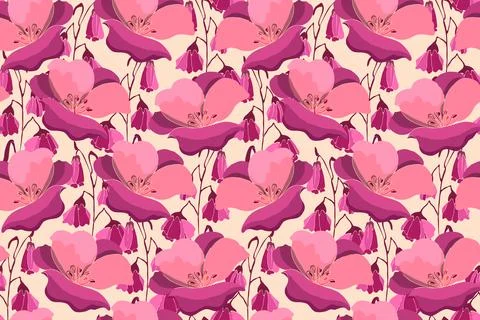 Art floral vector seamless pattern. Pink flowers. Stock Illustration