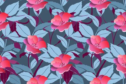 Art floral vector seamless pattern. Pink flowers. Stock Illustration