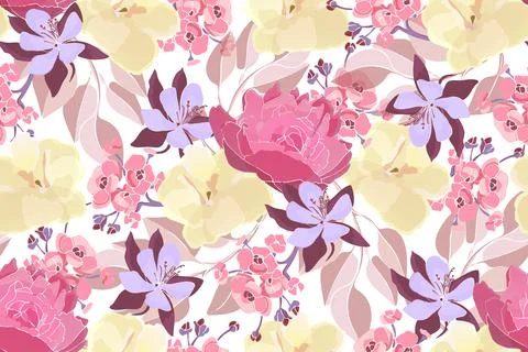 Art floral vector seamless pattern. Pink flowers. Stock Illustration