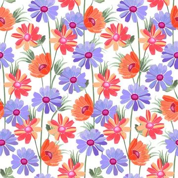 Art floral vector seamless pattern. Naive art. Stock Illustration
