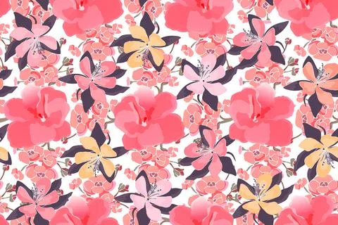 Art floral vector seamless pattern, pink flowers. Stock Illustration