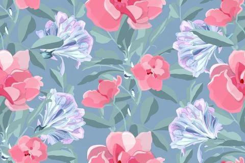 Art floral vector seamless pattern. Pink flowers. Stock Illustration