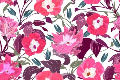 Art floral vector seamless pattern. Pink flowers. Stock Illustration