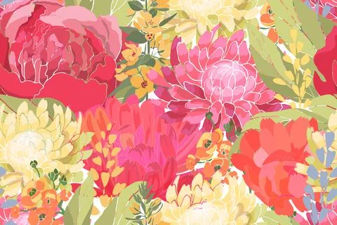 Art floral vector seamless pattern with flowers. Stock Illustration