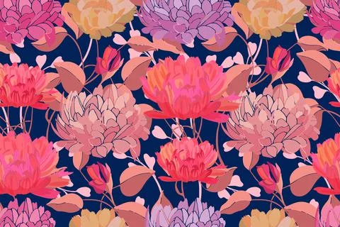 Art floral vector seamless pattern. Pink flowers. Stock Illustration