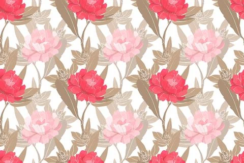 Art floral vector seamless pattern with peonies. Stock Illustration