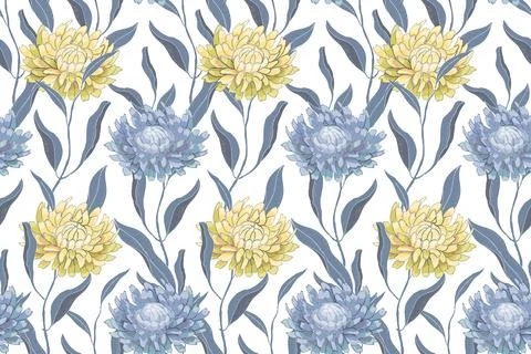 Art floral vector seamless pattern with asters. Stock Illustration