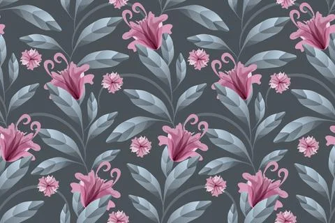 Art floral vector seamless pattern. Maroon flowers Stock Illustration