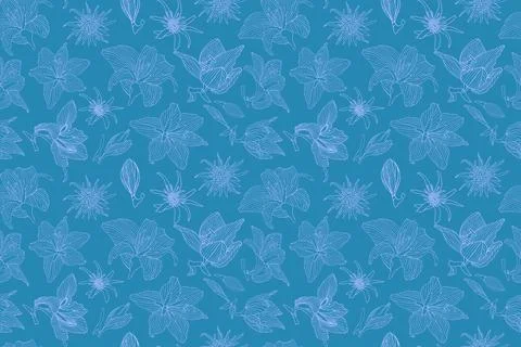 Art floral vector seamless pattern and hippeastrum Stock Illustration